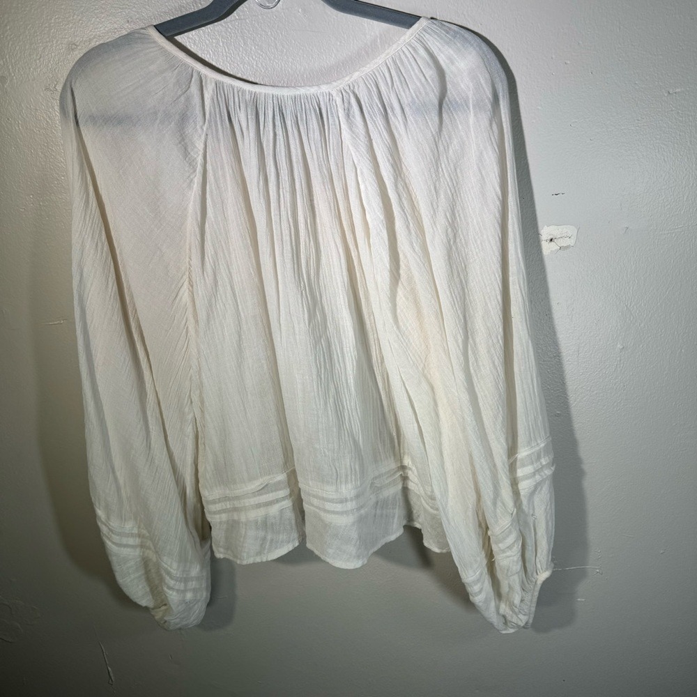 anthropologie cream gauze balloon longsleeve blouse boho slubbed cotton small - Picture 9 of 13